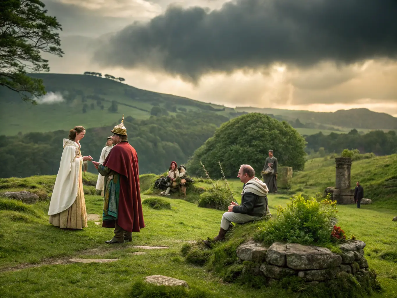 A photograph showcasing participants engaged in a historical reenactment at the Château de Davignac, dressed in period costumes.