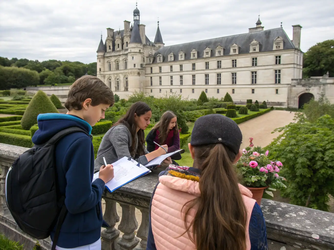 An image of children participating in an educational workshop at the Château de Davignac, learning about local history and heritage.